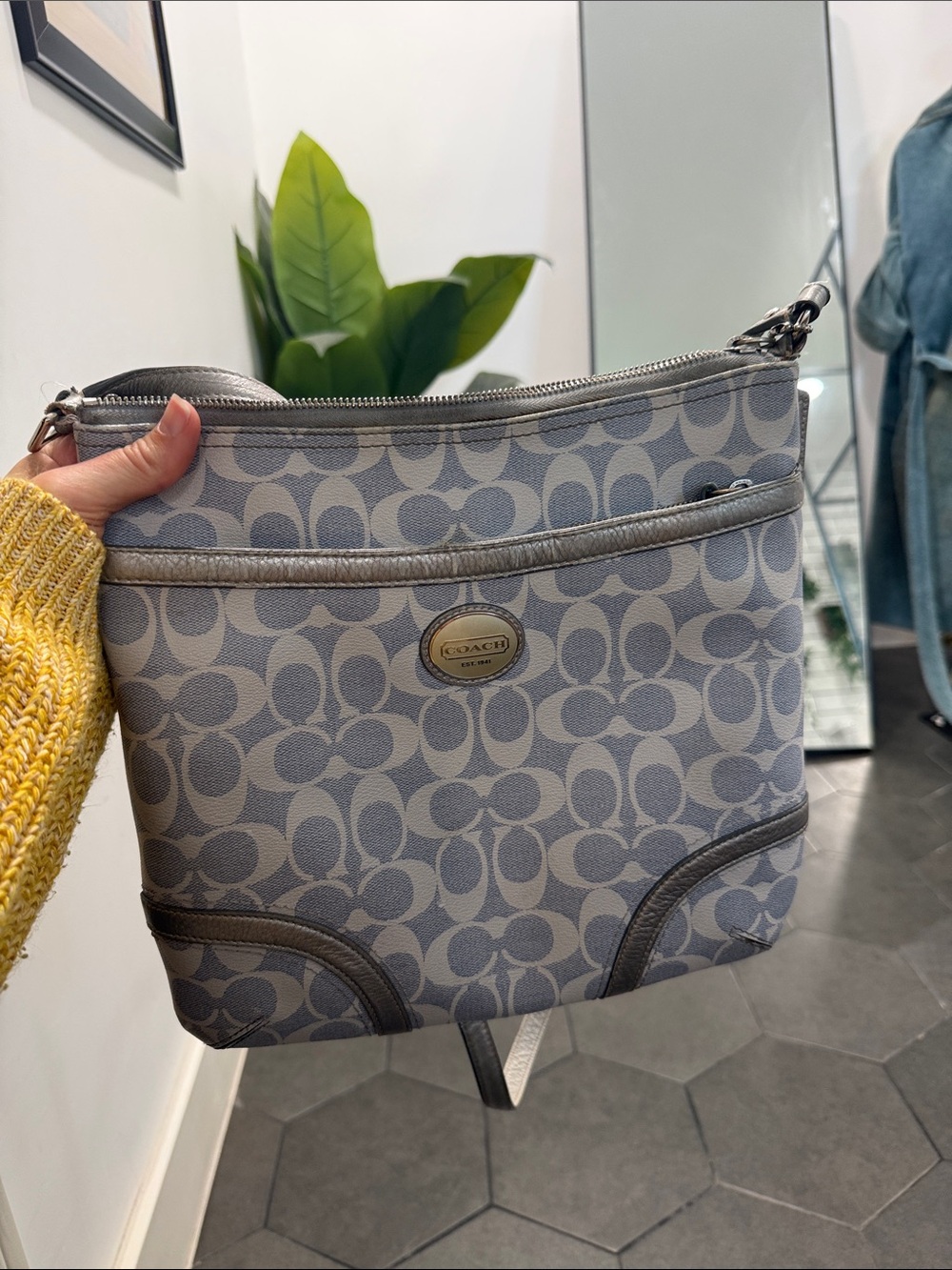Coach Gray Signature Jacquard Crossbody Bag